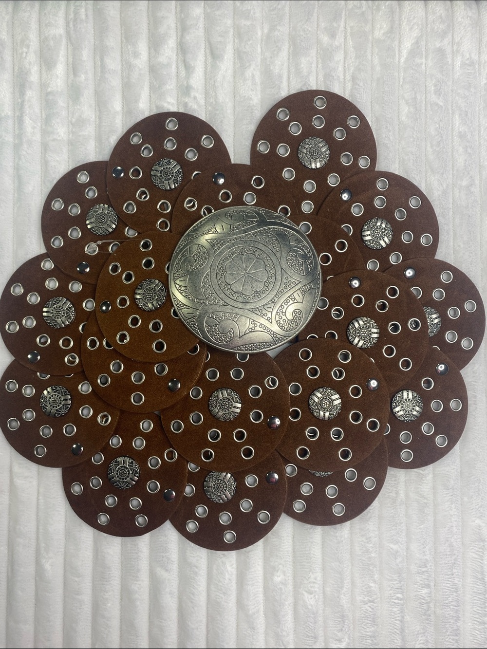Brown Faux Suede Disc Western Belt with Silver Concho - Picture 3 of 4